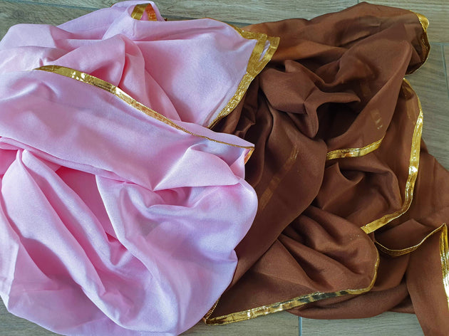 Chiffonschleier in Braunrosa mit Goldkante 2. Wahl