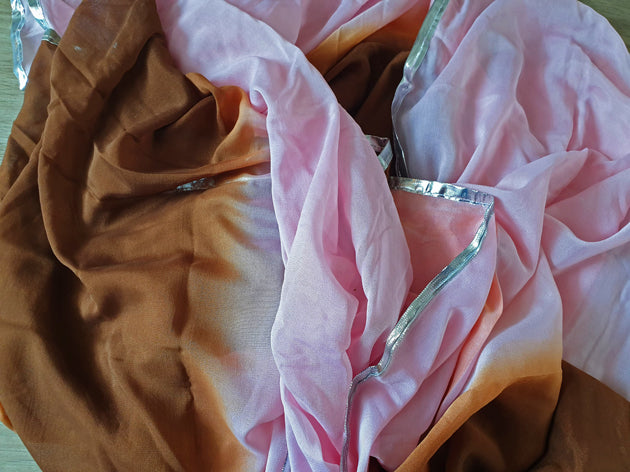 Chiffonschleier in Braunrosa mit Goldkante 2. Wahl