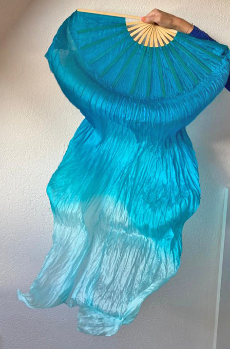 Seidenschleierfächer in Blaugrün 150cm