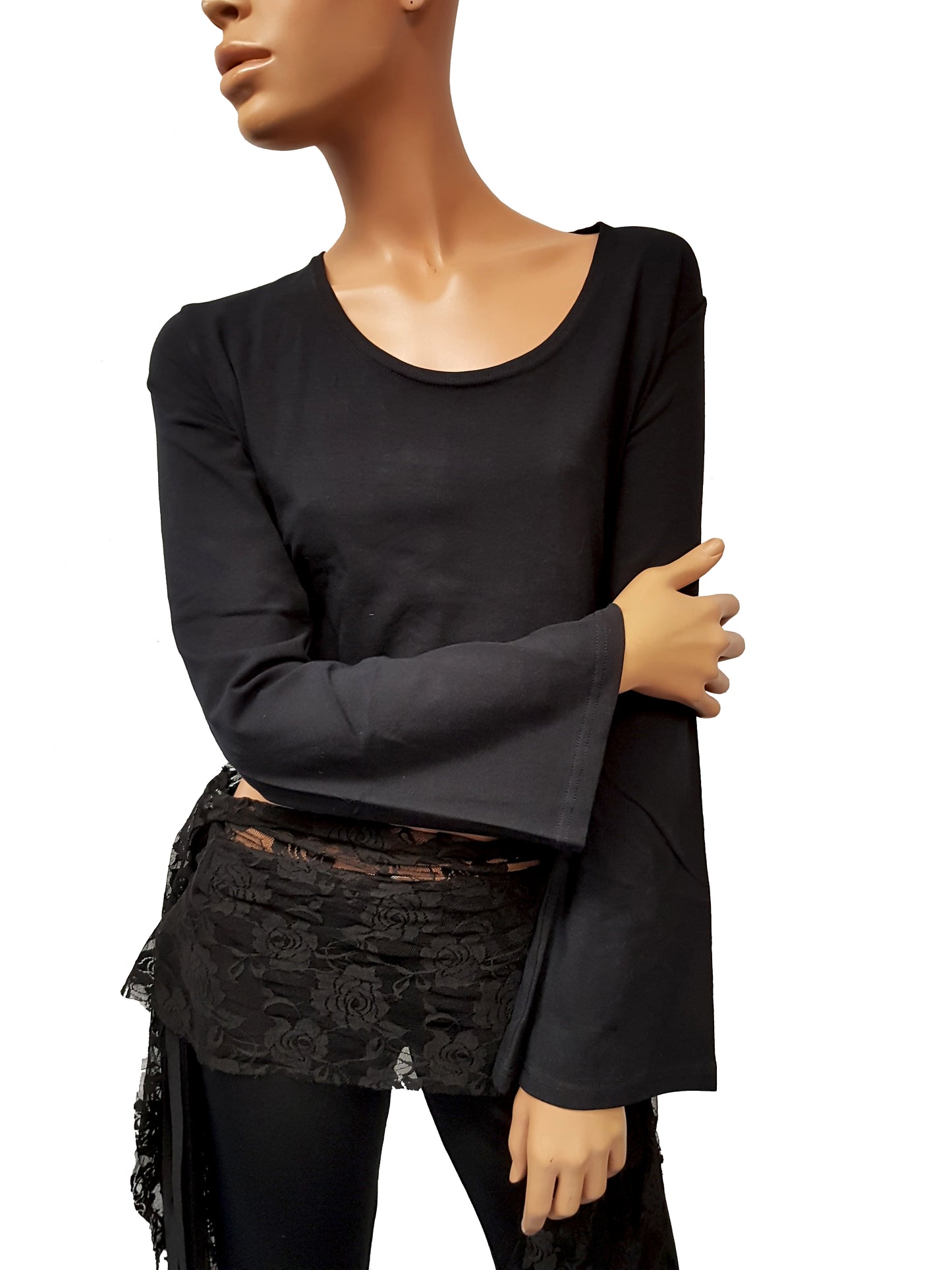 Bauchtanz-Top in Schwarz mit Trompetenärmeln 2XL 3XL