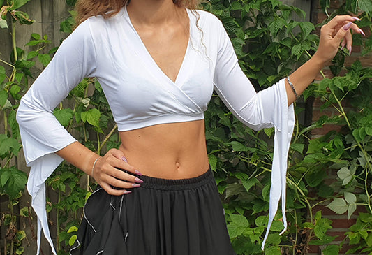 Weißes Top aus Polyester mit Dreiviertelärmeln