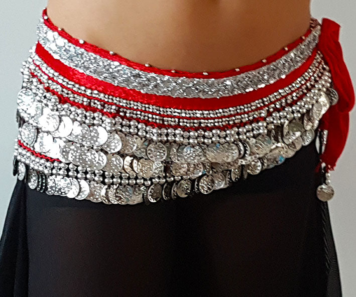 Hüfttuch rot mit silbernem Band