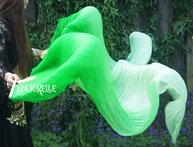 Seidenschleierfächer in Pfauengrün mit Farbverlauf 150cm
