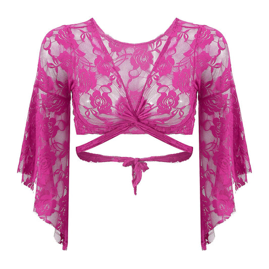 Das Oberteil besteht komplett aus Spitzen-Stretchstoff in Fuchsia