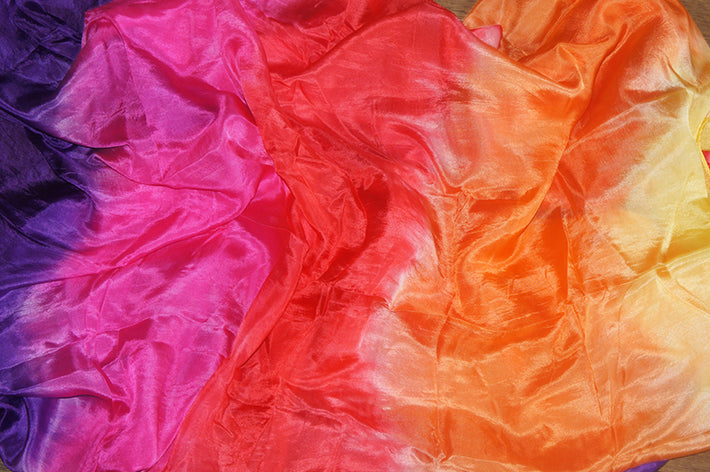 Halbrunder Seidenschleier in Gelb, Orange, Rot, Fuchsia, Lila
