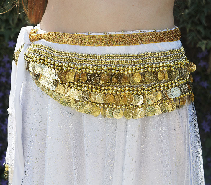 Bauchtanz-Hüfttuch in Weiß mit goldenem Band