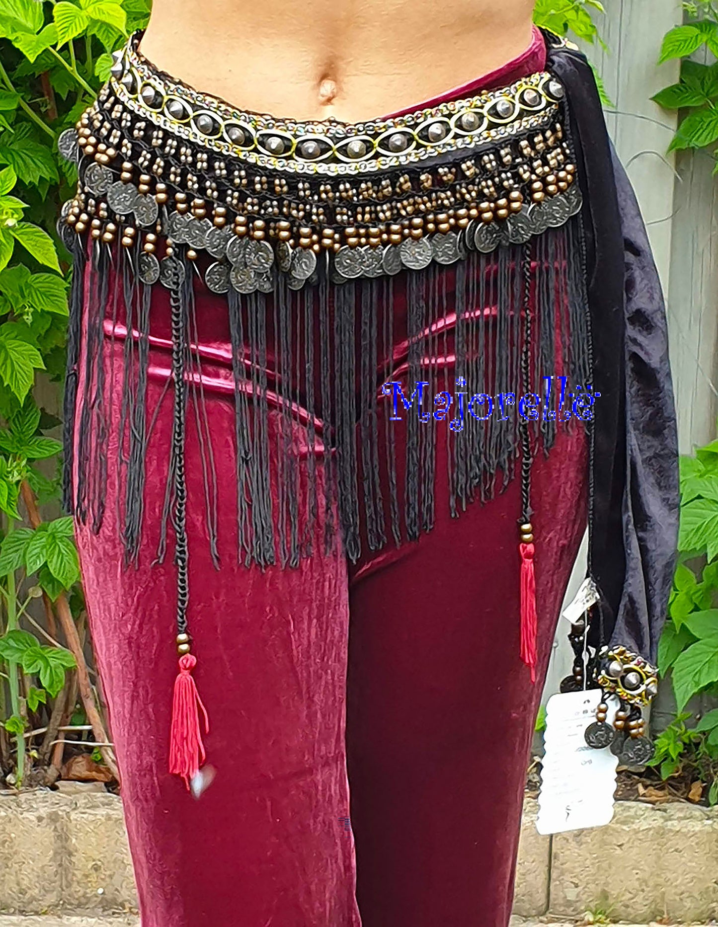 Tribal-Hüfttuch mit Fransen in Schwarz