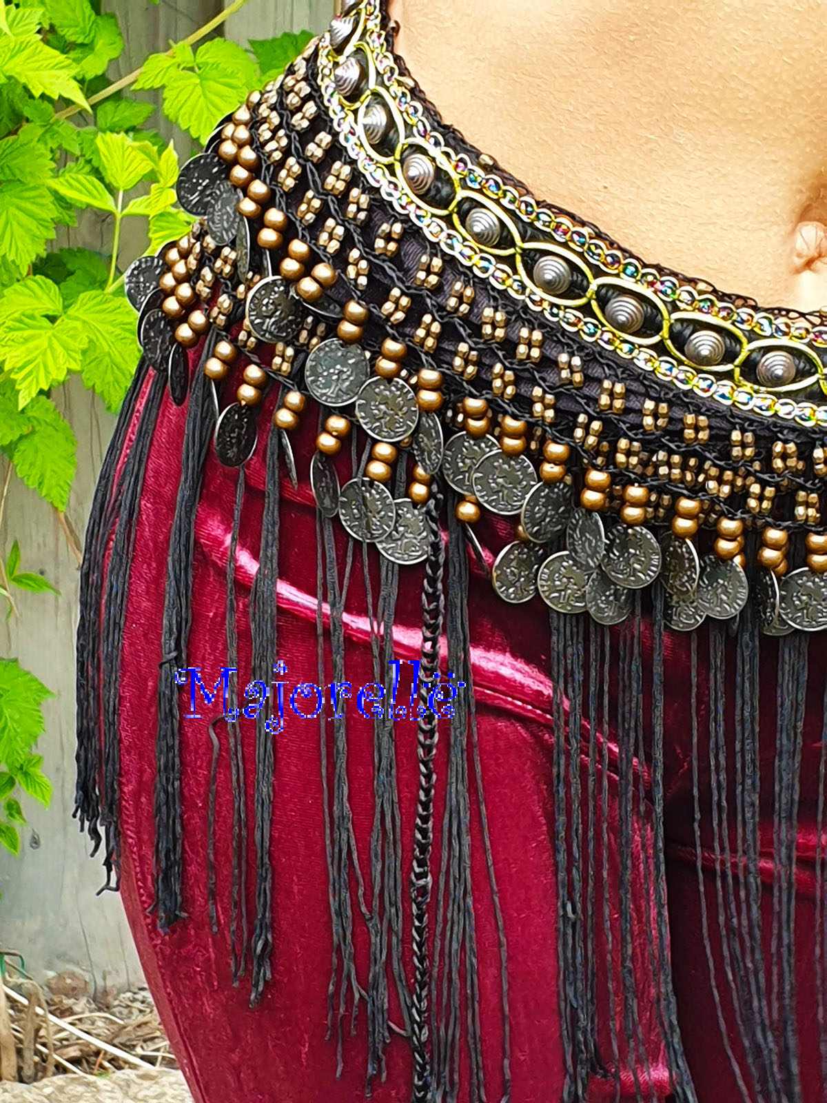 Tribal-Hüfttuch mit Fransen in Schwarz