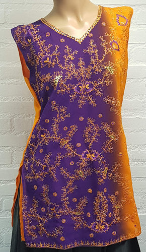 Top im lila-orangefarbenen Bollywood-Stil. Größe XS