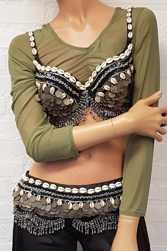 Super Sale! Crop Top Netzstoff in Olivgrün