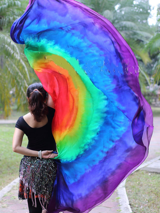 Seidenschleier halbrund Tie Dye Regenbogen