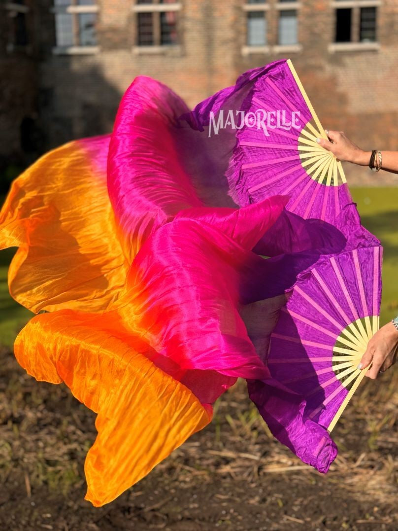Seiden Schleierfächer in Lila, Fuchsia und Orange